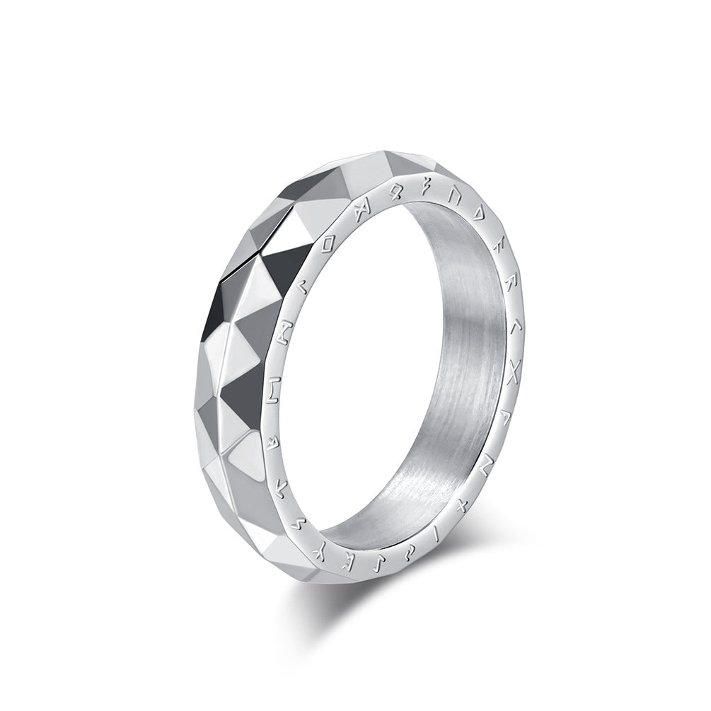 Wholesale Vintage diamond faceted Viking text stainless steel ring